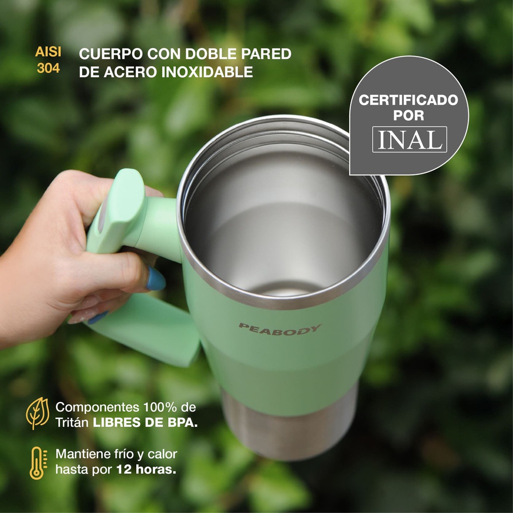 Vaso Térmico Mug Peabody Pe-mg950n 950 Ml. Doble Tapa