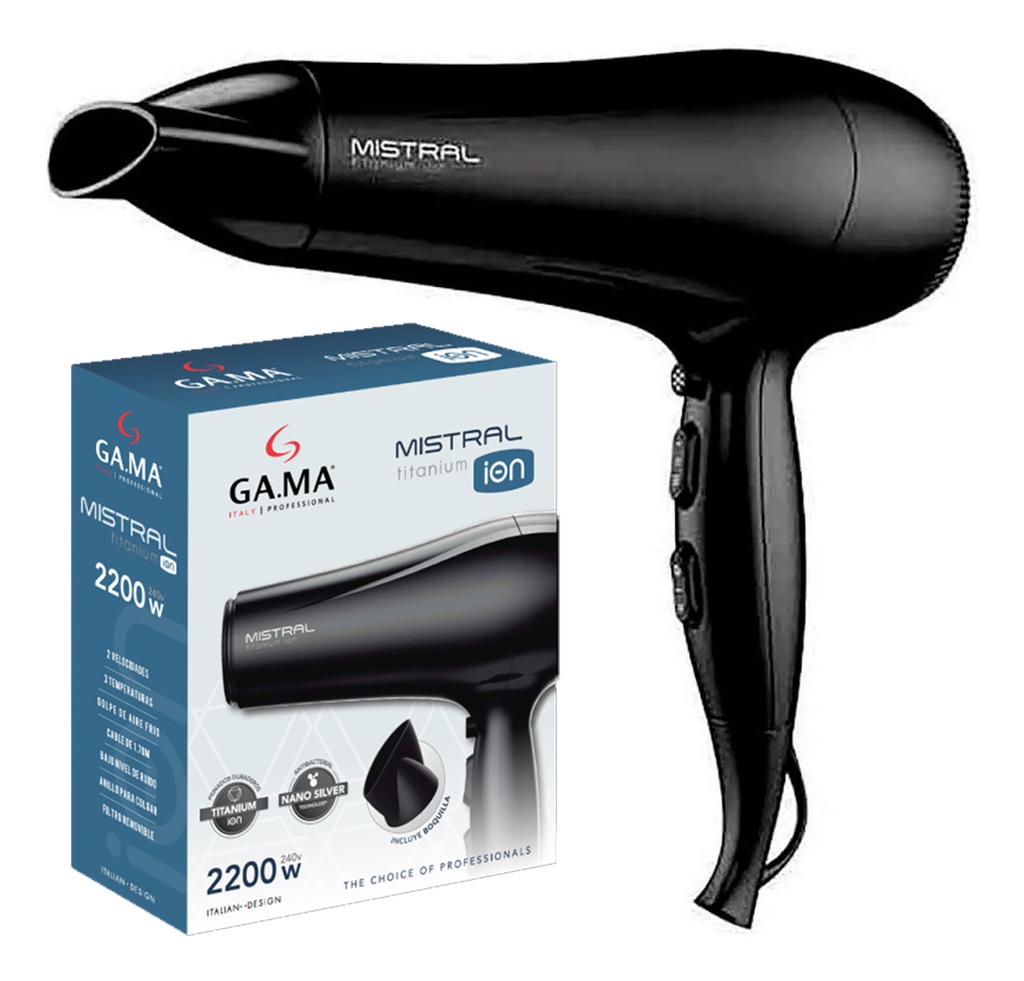 Secador De Pelo Ga.ma Italy Mistral Titanium Ion Negro
