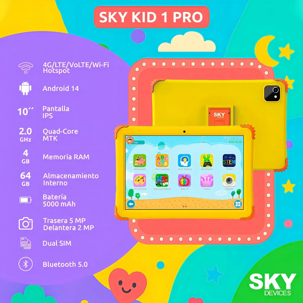 TABLET SKY-KIDS PRO1 4+64GB WIFI 10" AMARILLO