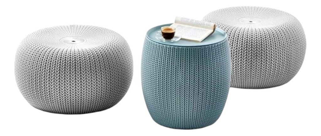 Set Mesa Ratona 2 Puff Keter Cozy Urban Grey Misty Blue Capuccino-azul