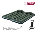 2 Colchones Inflables Single + Bomba + 2 Almohadas Klimber Verde