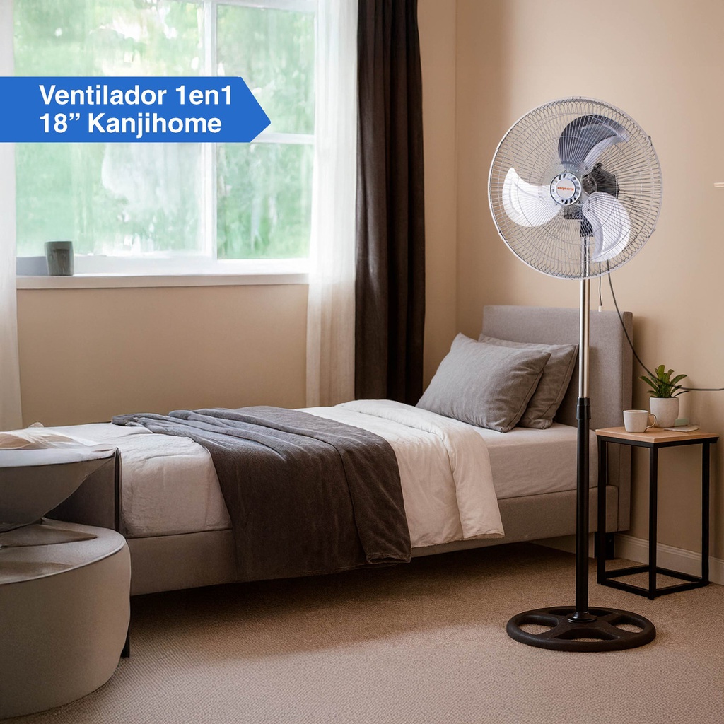 Ventilador Kanjihome 18 De Pie Kjh-fh1311  90w 3 Aspas Metal 45.72 Cm 50 Gris Azul