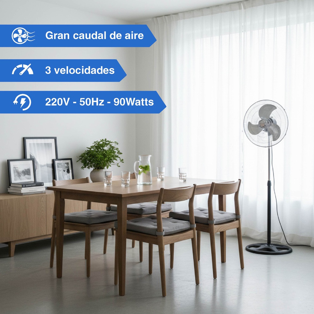 Ventilador Kanjihome 18 De Pie Kjh-fh1311  90w 3 Aspas Metal 45.72 Cm 50 Gris Azul