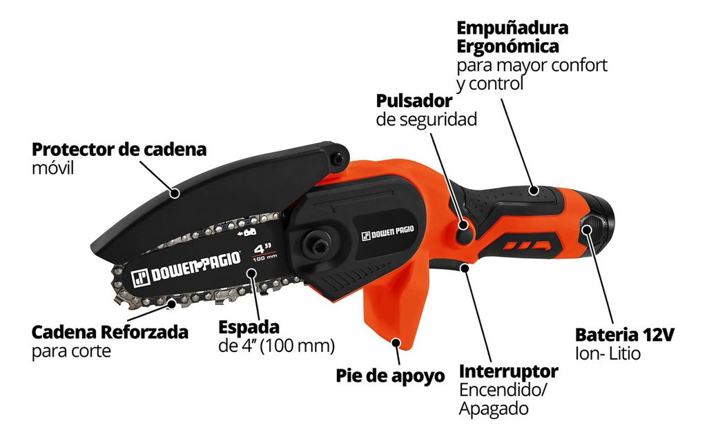 Mini Motosierra A Bateria Dowen Pagio Profesional 12v Naranja