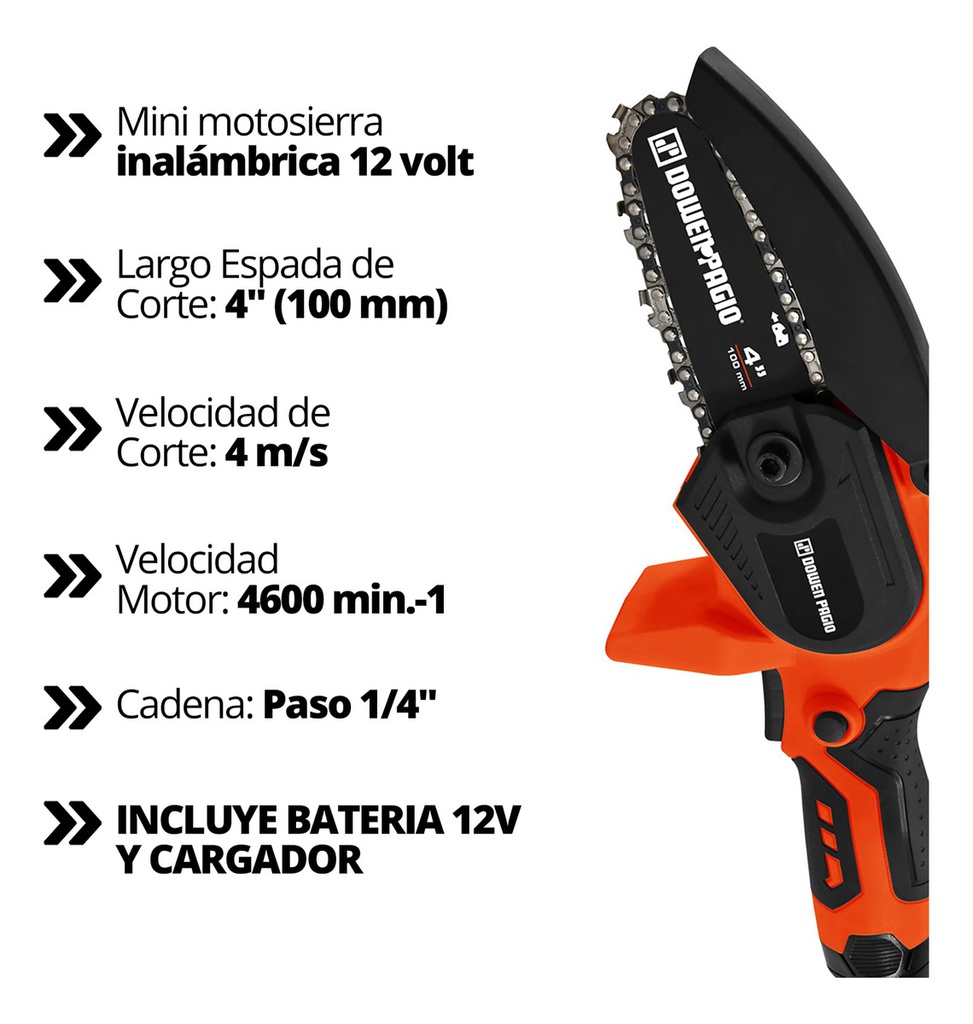 Mini Motosierra A Bateria Dowen Pagio Profesional 12v Naranja