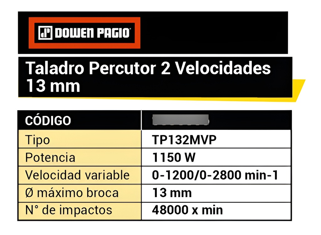 Taladro Percutor Dowen Pagio Magnu 13mm 2vel 1150w 9993836 Naranja 50