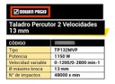 Taladro Percutor Dowen Pagio Magnu 13mm 2vel 1150w 9993836 Naranja 50