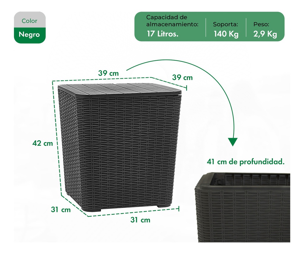 Mesa Ratona Capri F433001 Gardenlife Rattan Negra Negro