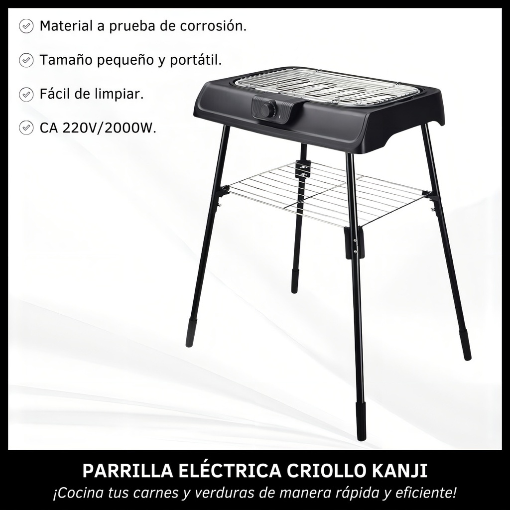 Parrilla Eléctrica Criollo Kanji De 2000w Con 6 Temperaturas Negro