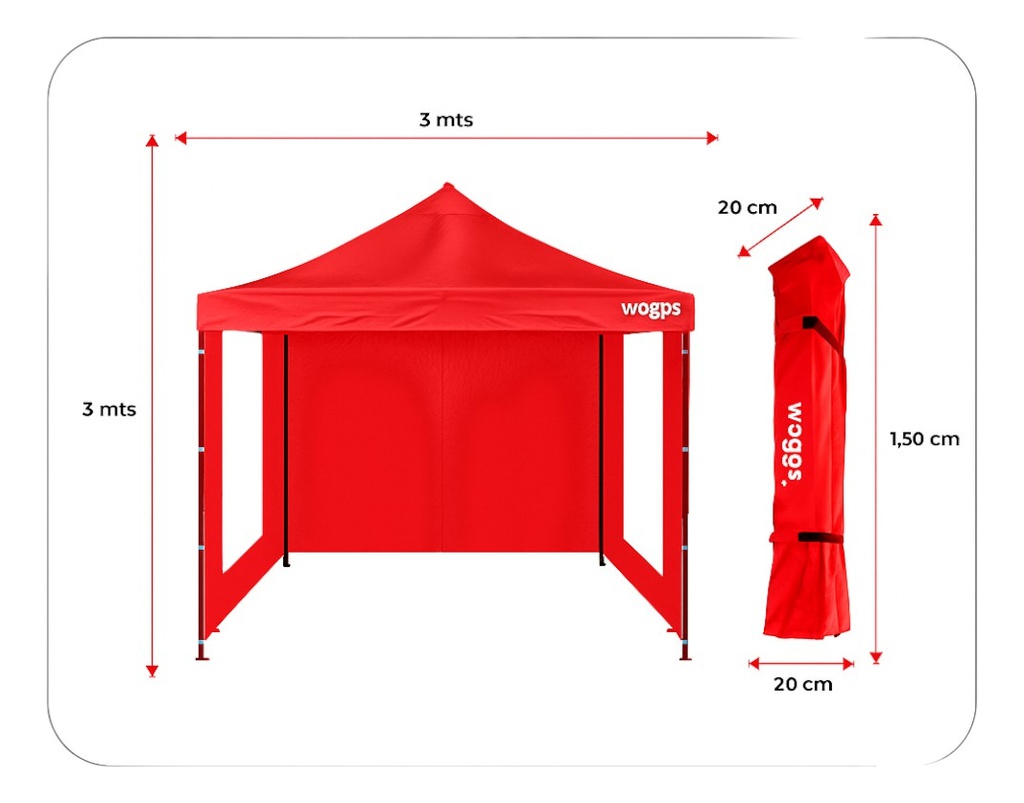 Gazebo Plegable Waggs Gzbo01 3x3mts Autoarmable Impermeable - Rojo