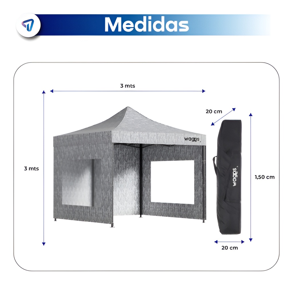 Gazebo Waggs Plegable 3x3mts Impermeable Camuflado Gris - Gris