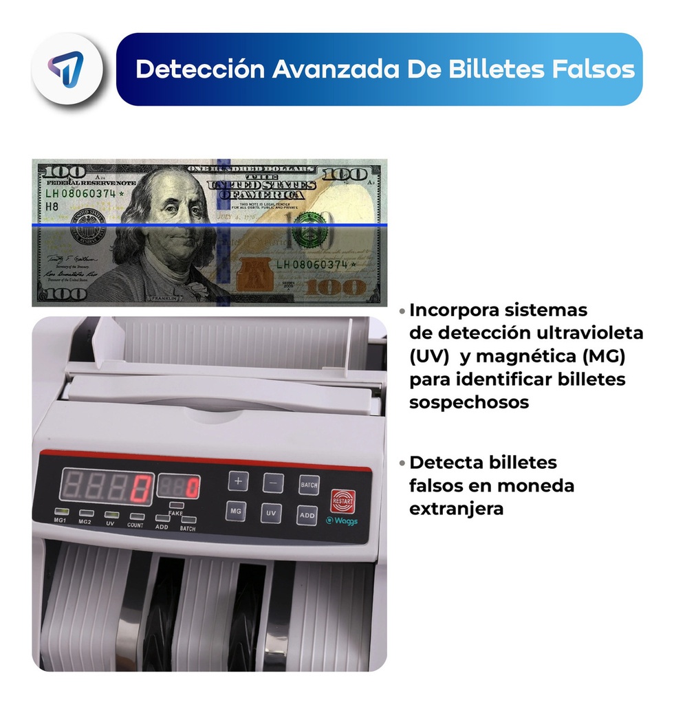Contadora De Billetes Waggs Dbc-001 Detector Billete Falso