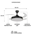 VENTILADOR DE TECHO GADNIC VENTLUZ02 RETRACTIL 4 ASPAS NEGRO