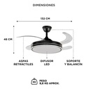 Ventilador De Techo Lumifan Gadnic 4 Aspas Retractiles Luz - 48 Cm - Negro - Transparente - Abs - 4