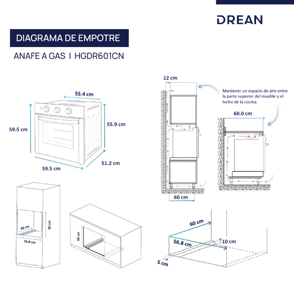 HORNO A GAS DREAN HGDR601CN 60 CM INOX NEGRO