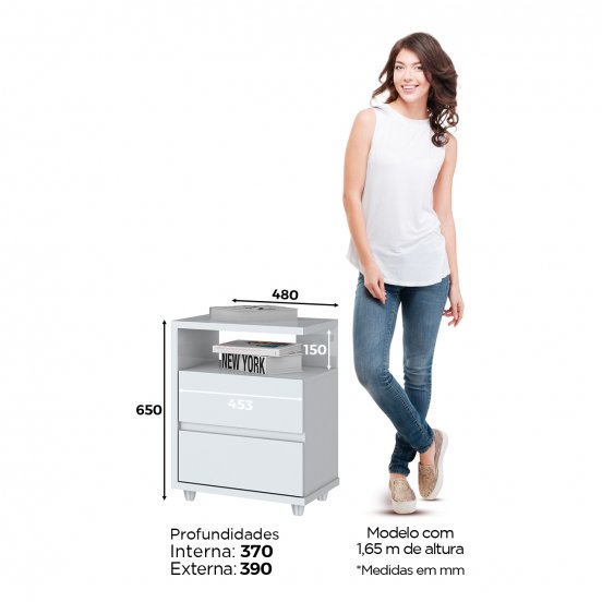 MESA DE LUZ HENN CAMPECHE D07-10 2 CAJONES BLANCO