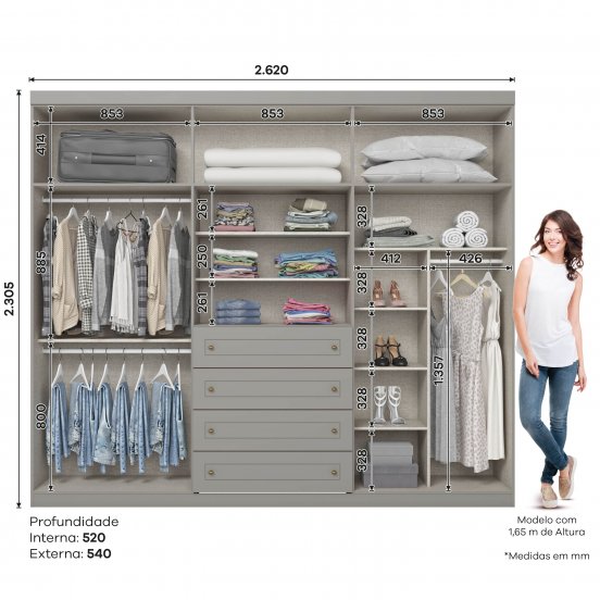 ROPERO HENN AMERICANO D205-05 6 PUERTAS GRIS