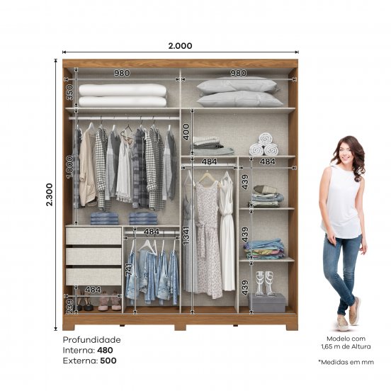 ROPERO HENN TALLES D335-127 2 PUERTAS NATURAL OFF WHITE