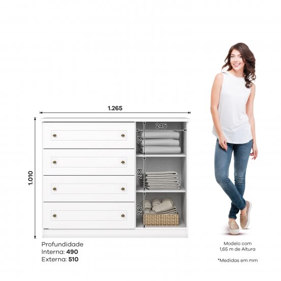 COMODA HENN AMERICANO D715-05 1 PUERTA 4 CAJONES BLANCO