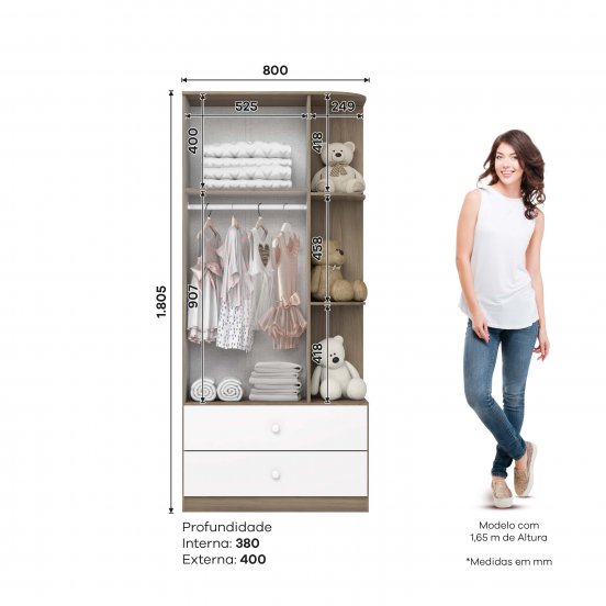 ROPERO HENN LABIRINTO I117-18 2 PUERTAS RUSTICO BLANCO