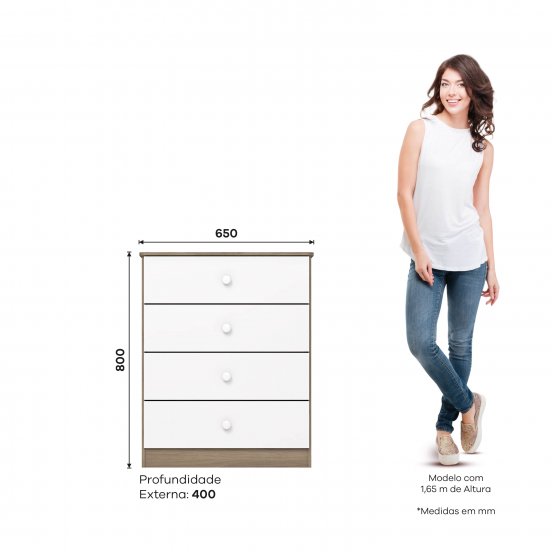 COMODA HENN LABIRINTO I714-18 4 CAJONES RUSTICO BLANCO