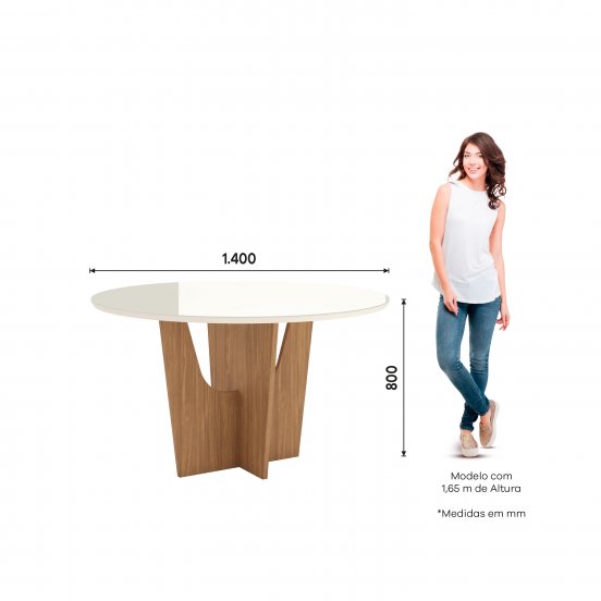 MESA HENN VERTICE SC131-127 1.40 REDONDA C/VIDRIO NATURE/OFF WHITE