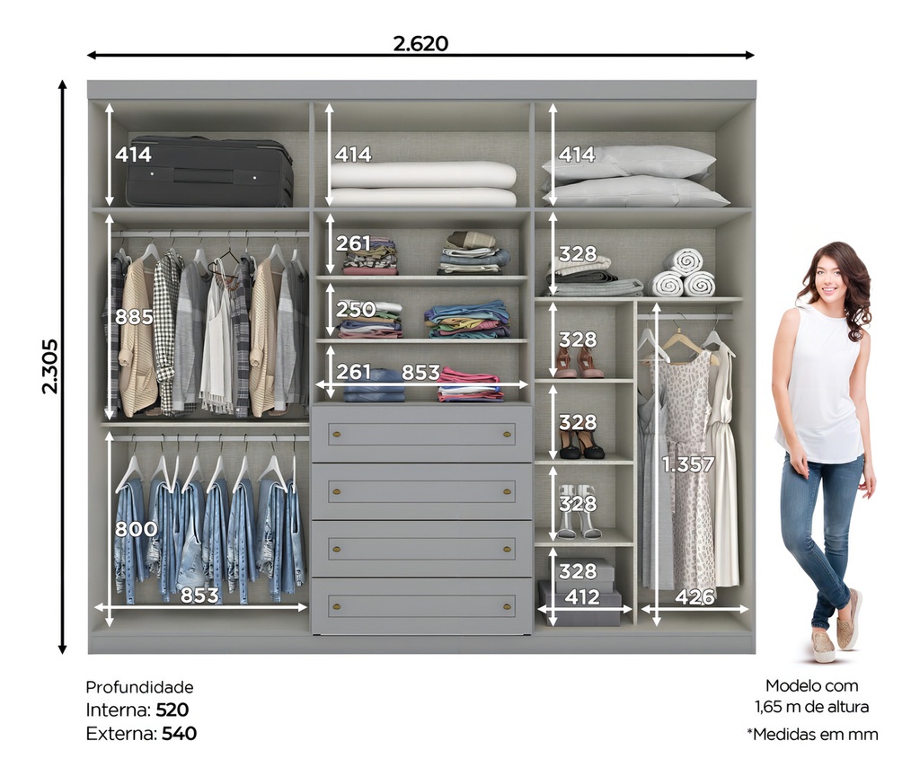 Ropero Henn Americano D205-131 6 Puertas Gris Gris