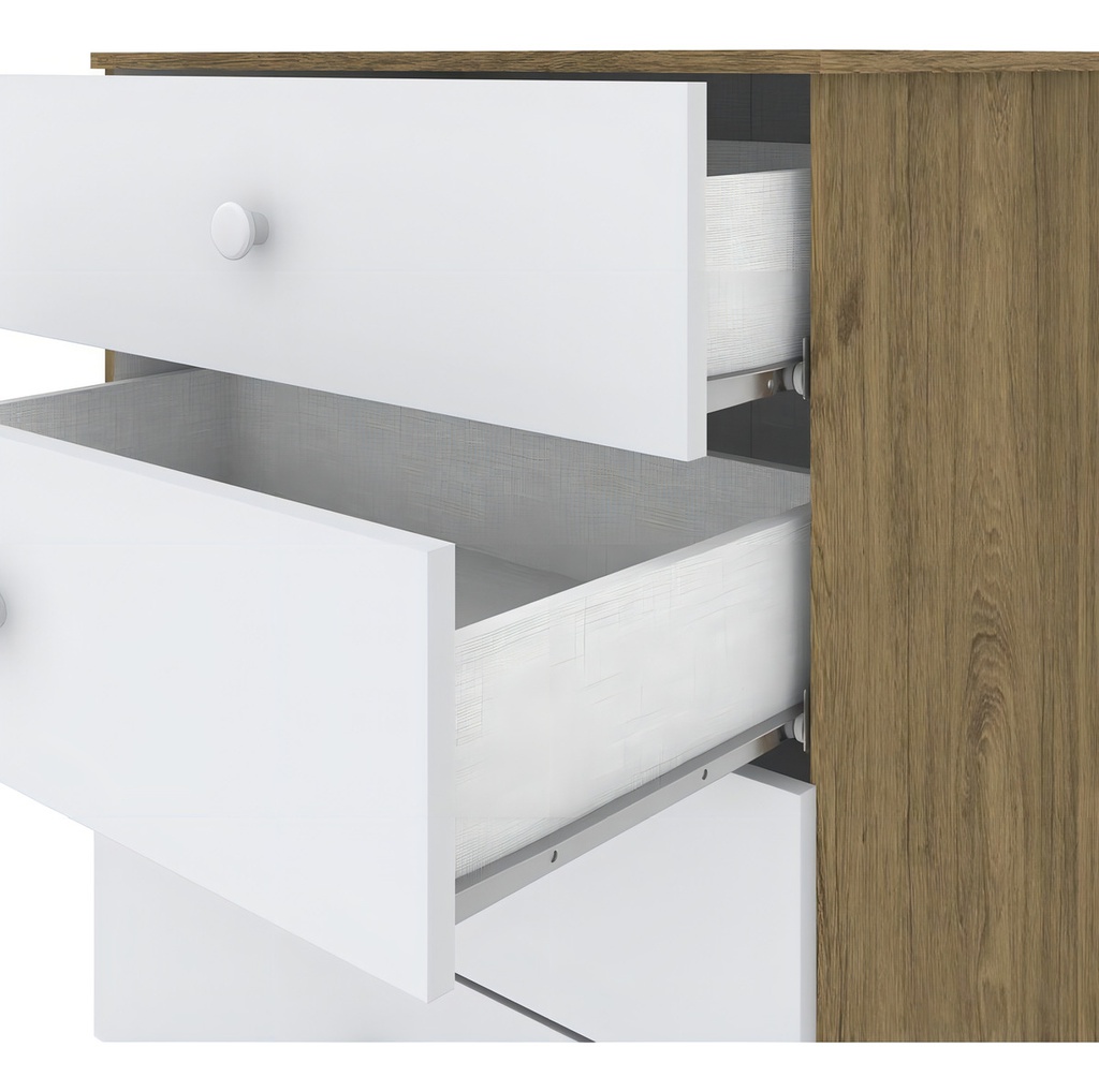 Comoda Henn Labirinto I714-18 4 Cajones Rustico Blanco Marrón