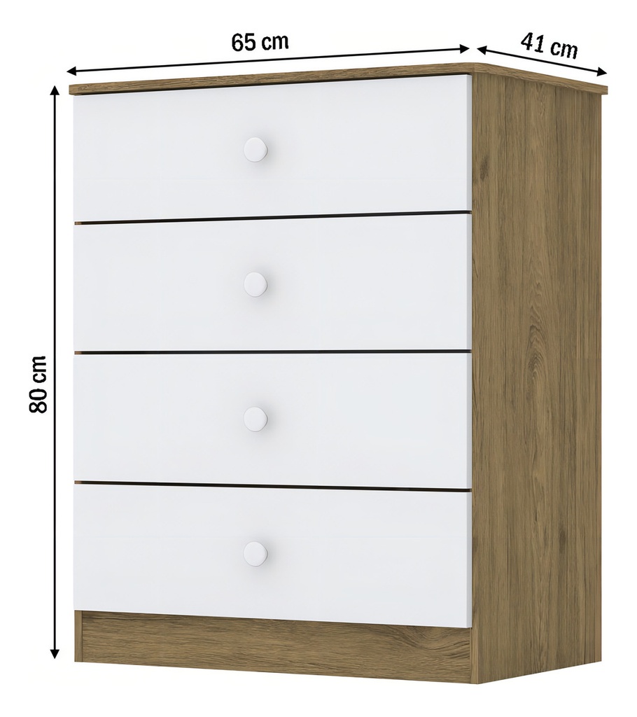 Comoda Henn Labirinto I714-18 4 Cajones Rustico Blanco Marrón
