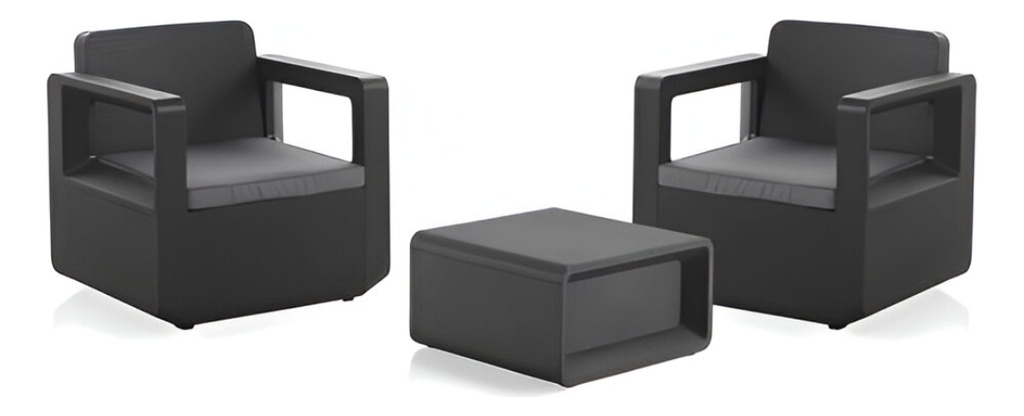 Juego De Muebles 2 Sillas Mesa Simil Ratan Shaf Grafito Grafito