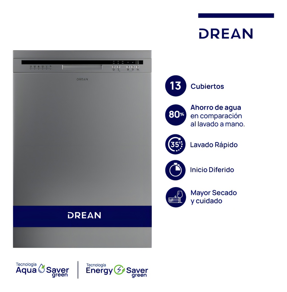 Lavavajillas Drean Lvdr1306ci0 13 Cubiertos Inoxidable Gris