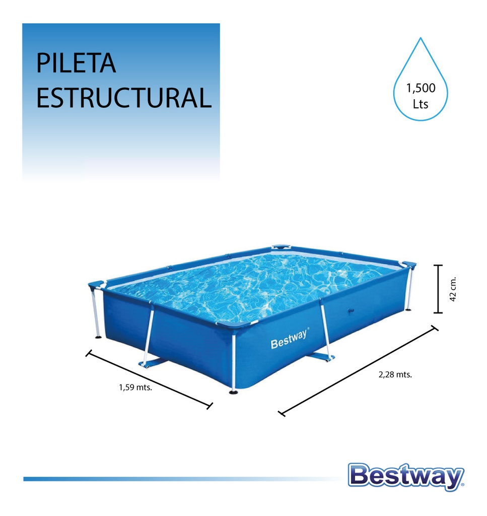 Pileta Bestway 10471 1500l 228x159 Rectangular Estructural Azul Liso