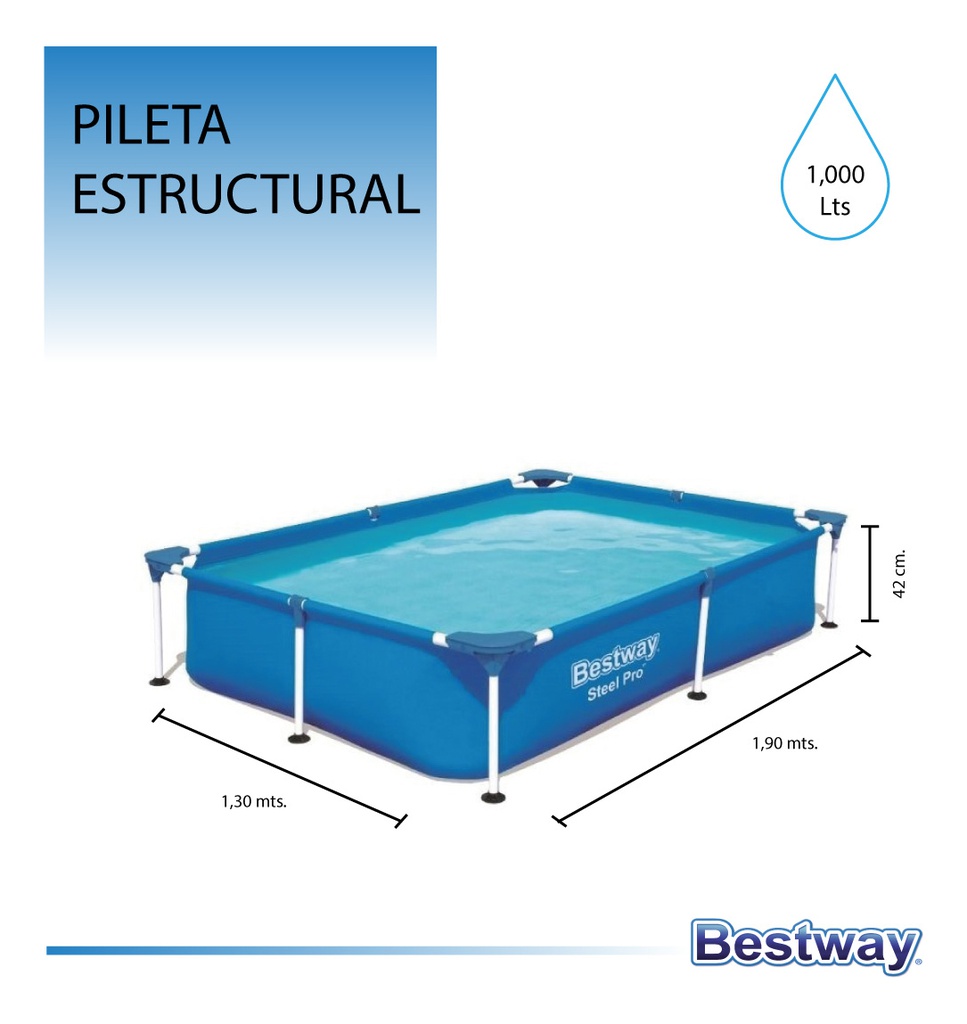 Pileta Bestway Steel Pro 10473 1000l 190x130 Rectangular Azul Liso