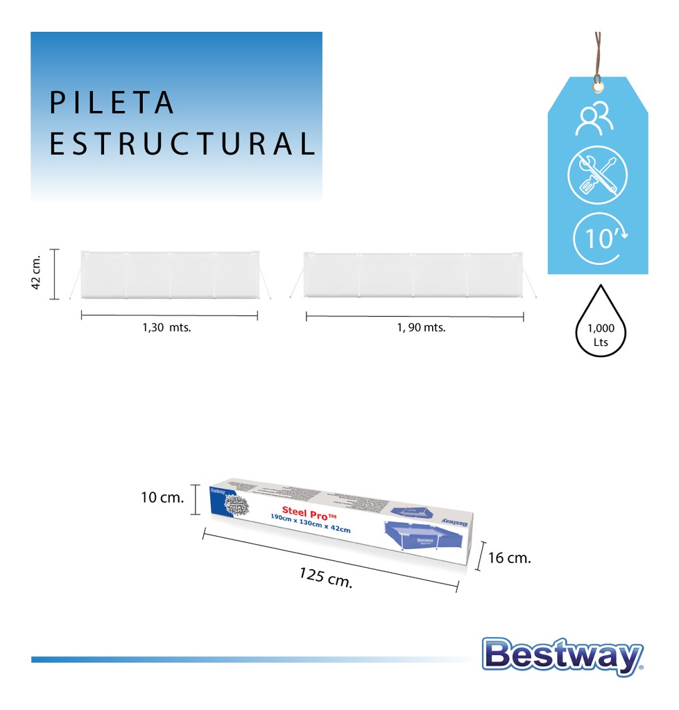 Pileta Bestway Steel Pro 10473 1000l 190x130 Rectangular Azul Liso