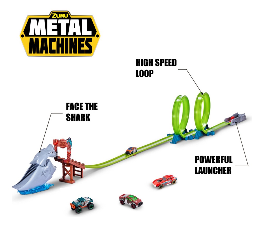 Pista De Autos Zuru Juguete Lanzador Metal Machines Tiburon Multicolor