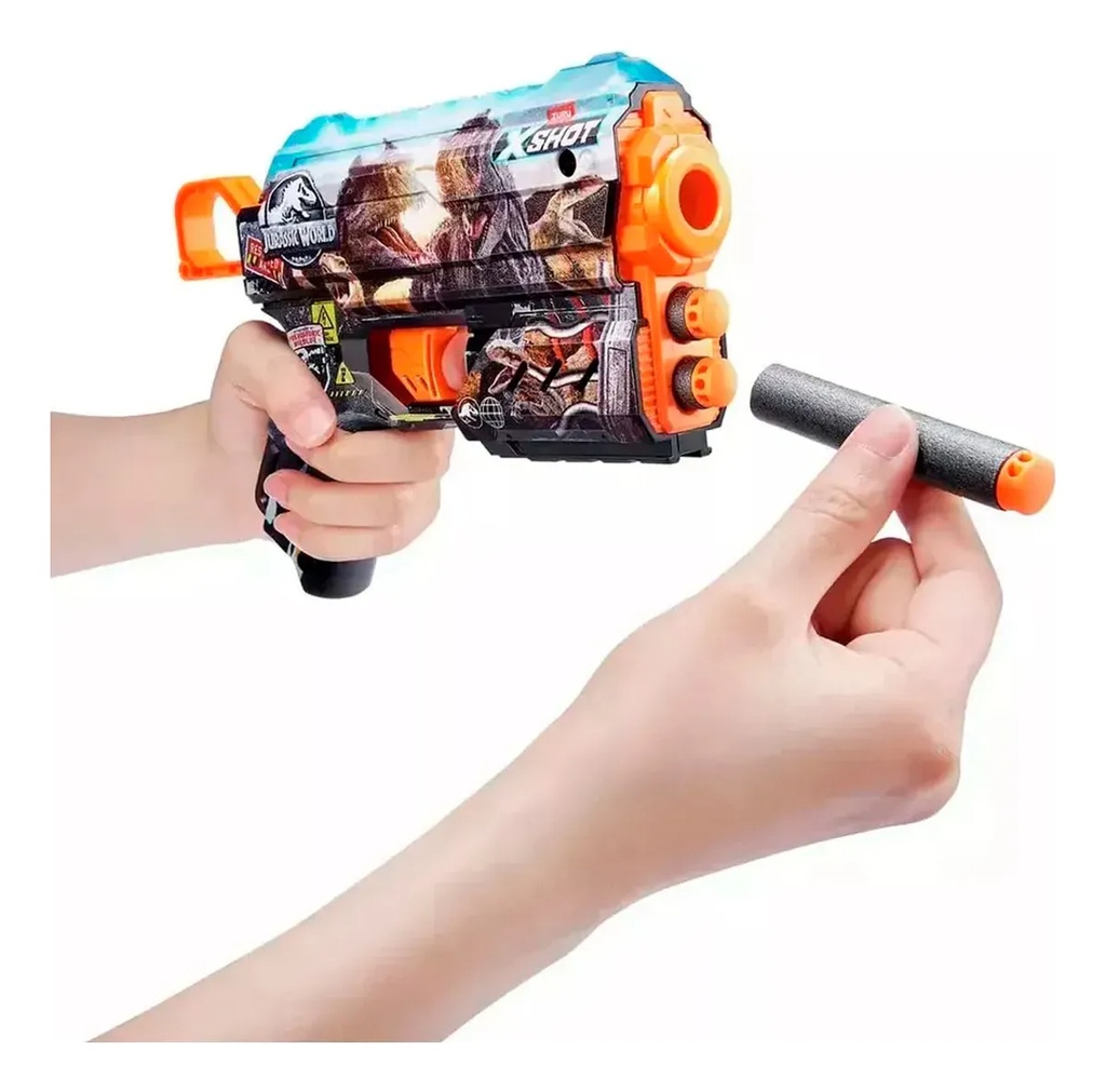 Pistola X-shot Con 8 Dardos Skins Flux Jurassic World Color Gris Oscuro
