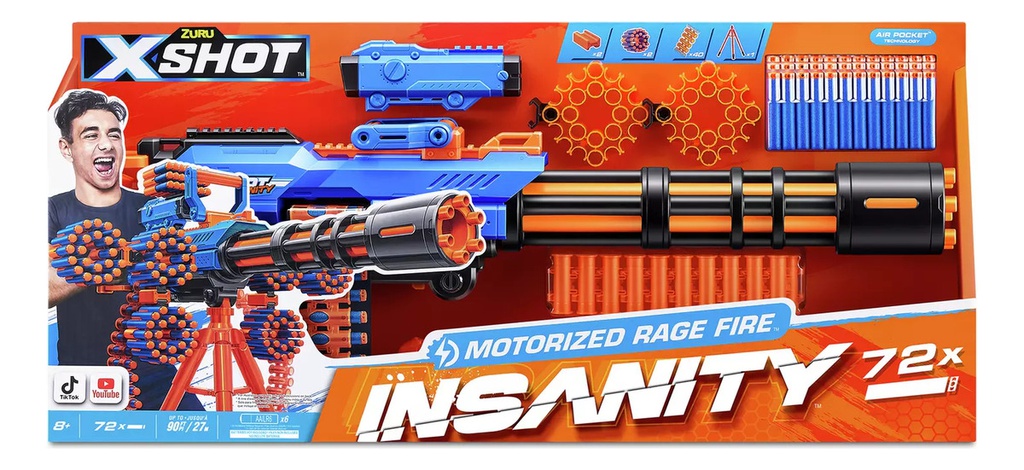 Zuru X-shot Lanza Dardos Insanity Motorized Rage Fire +72