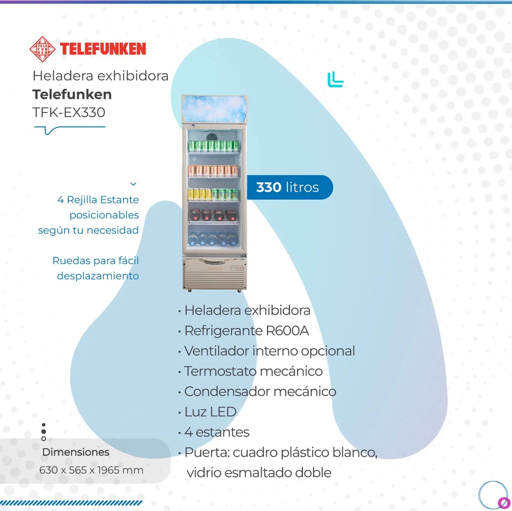 Heladera Exhibidora Telefunken Tfk-ex330 330l 4 Estantes Plateado