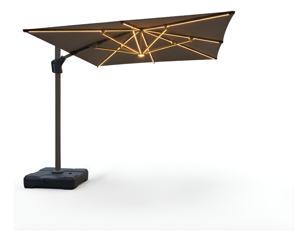 Sombrilla Jardin Delhi Dl-31 3x3 Cuadrada Led Solar Con Base Beige Liso