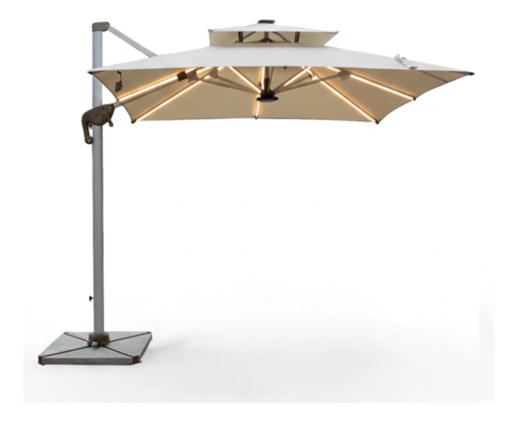 Sombrilla Jardin Delhi Dl-31 3x3 Cuadrada Led Solar Con Base Beige Liso
