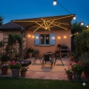 Sombrilla Jardin Delhi Dl-31 3x3 Cuadrada Led Solar Con Base Beige Liso