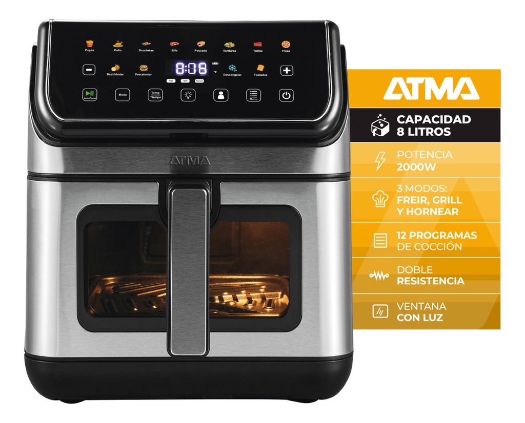 Freidora De Aire Atma Fr258aip 8 Litros Inox 1750w Digital Acero Inoxidable