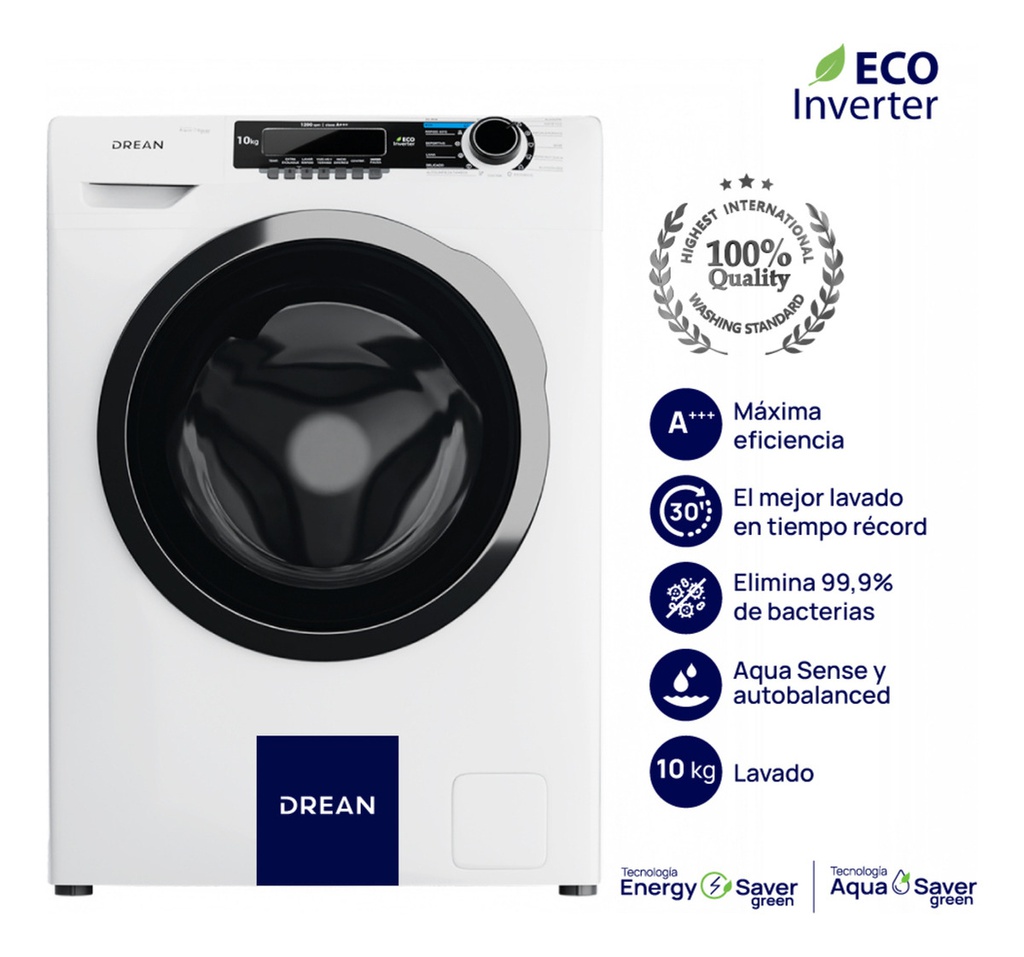 Lavarropas 10 Kg Blanco Drean Lfdr1012sb0 Inverter 1200 Rpm Blanco