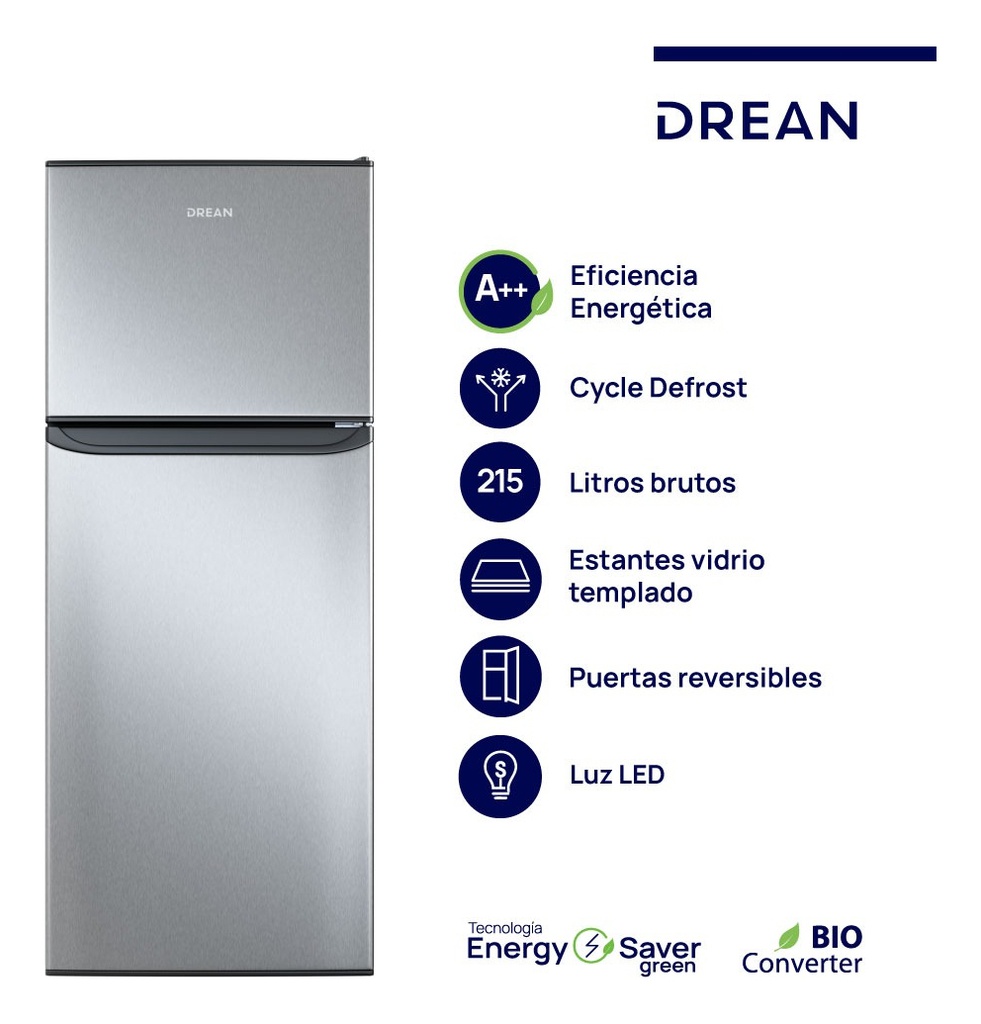 Heladera Ciclica Drean 215 Litros Color Inox Rzd215pvarx0 Gris