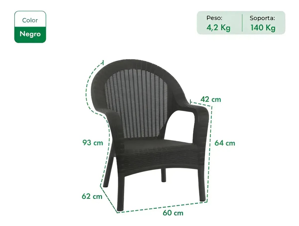 Sillón Garden Life Rattan Apilable Con Apoyabrazos Gris