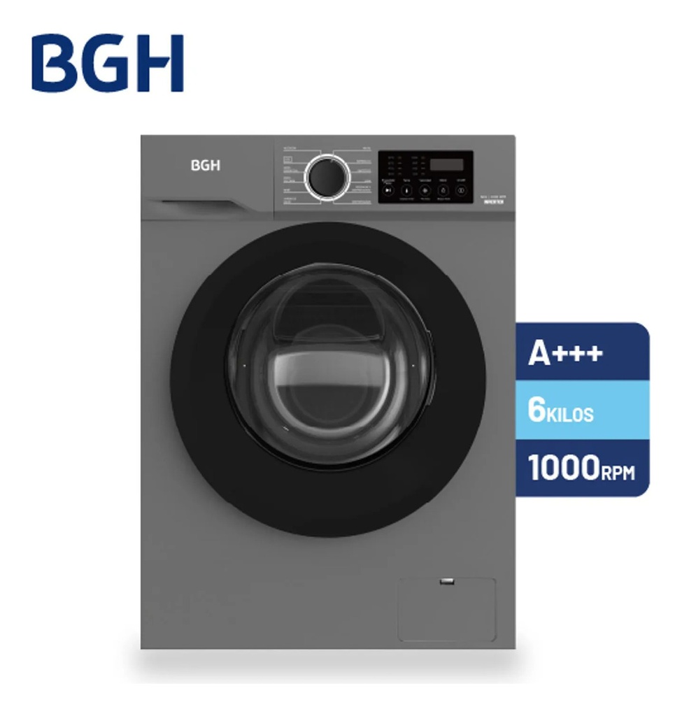 Lavarropas Inverter Bgh Bwfe06s24ar 6kg Frontal Silver Gris