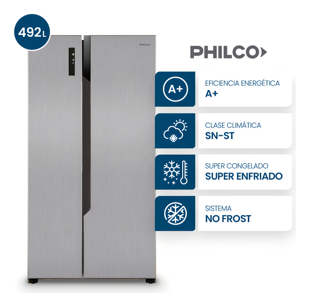 Heladera Sbs Philco Phsb555xt 555l No Frost Inox Plateado