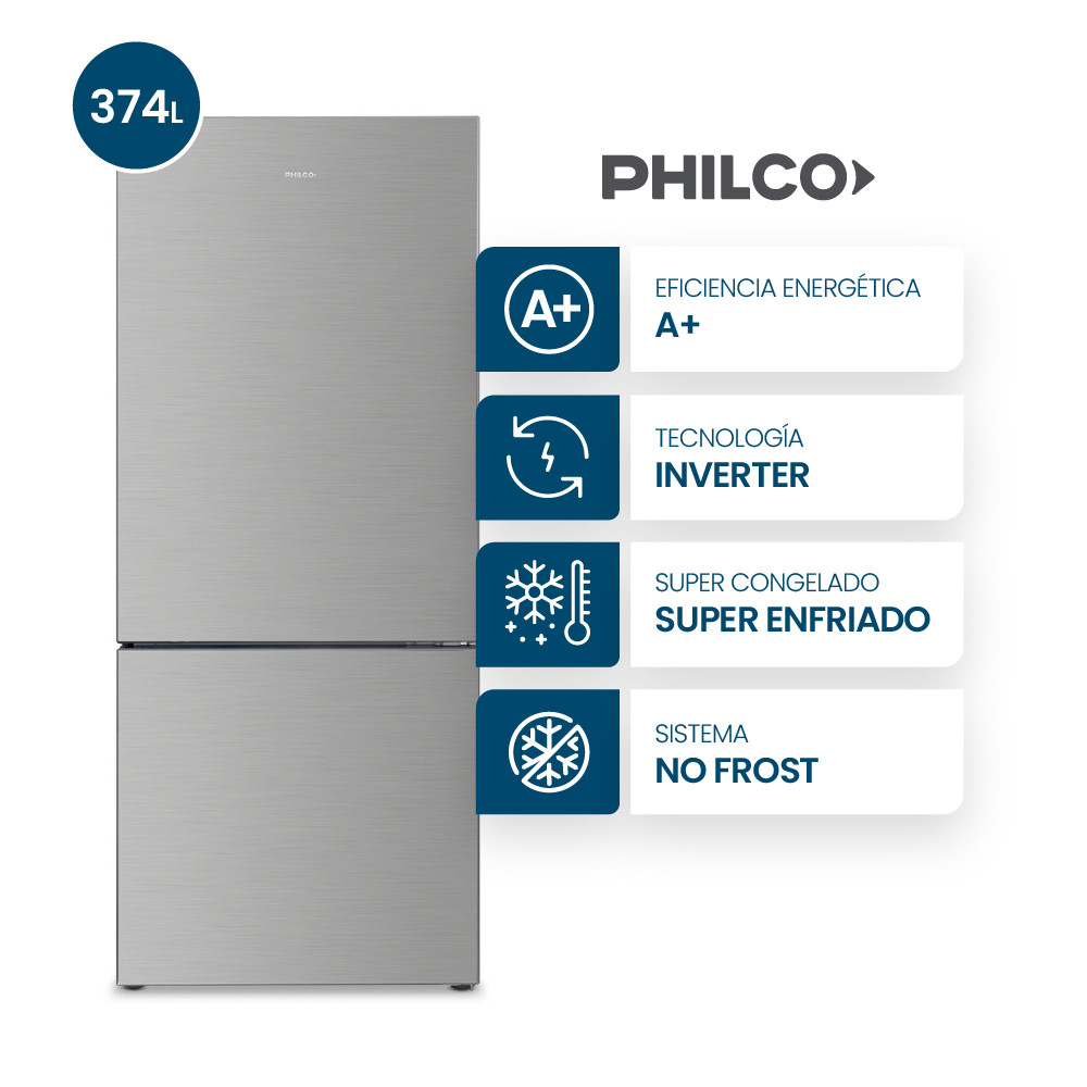 HELADERA INVERTER PHILCO PHNC417XI 347L NO FROST INOX