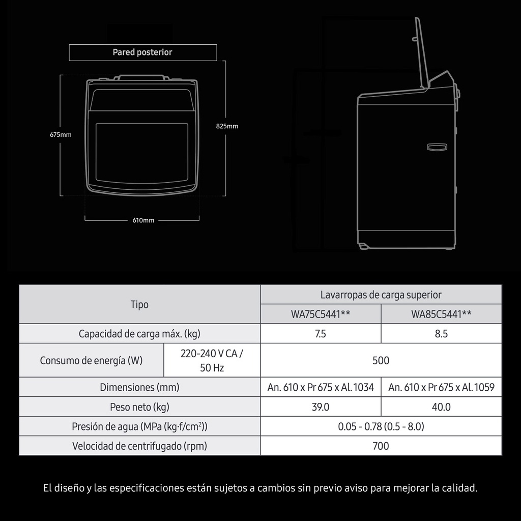 Lavarropas Samsung Sawa85 8.5kg Carga Superior Led Color Blanco