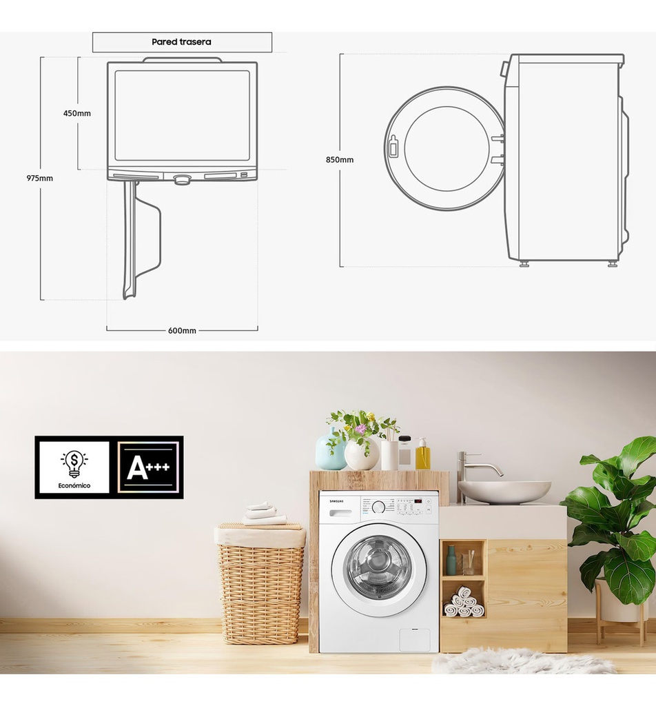 Lavarropas Samsung 6.5 K Ww65a4000ee Frontal Blanco Blanco
